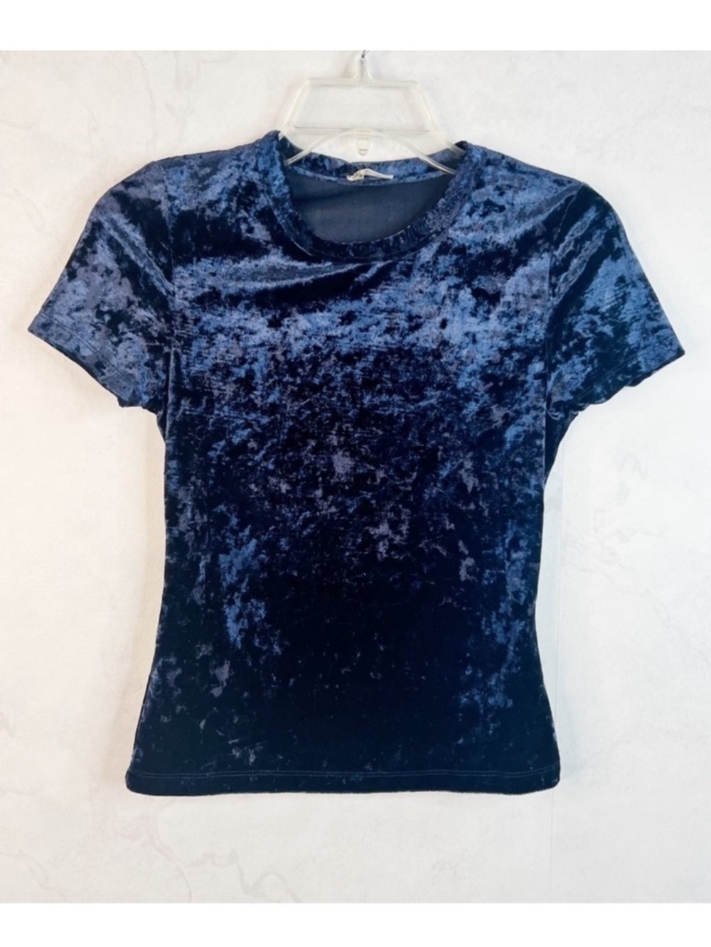 Free People Crushed Velvet Short Sleeve Tee in Deep Blue
